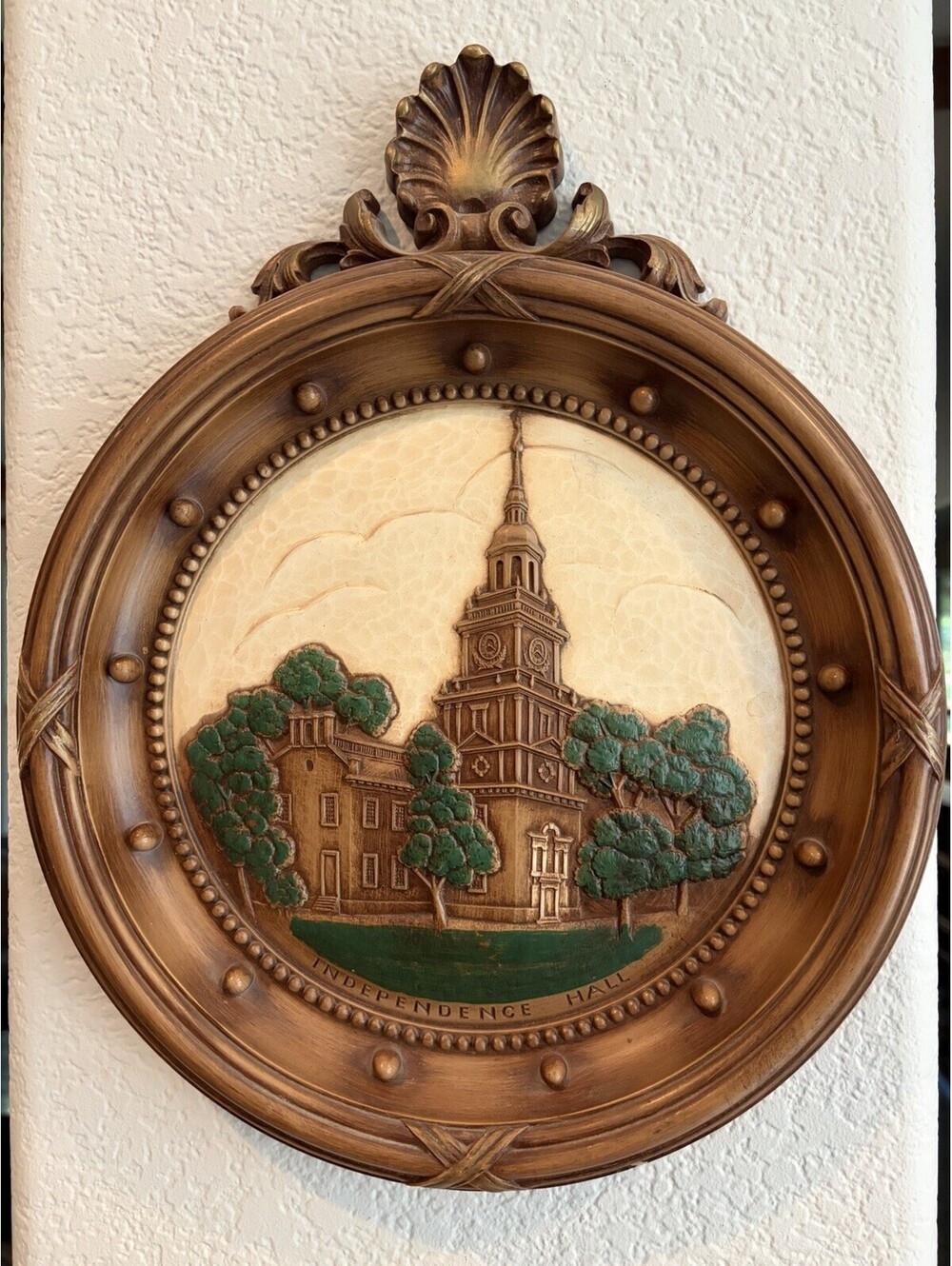 1963 HOMCO 7242-INDEPENDENCE HALL - Painted Wall Plaque 3D